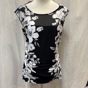 White House Black Market Black and White Floral Blouse